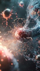 Poster - microscopic view of a cell exploding, releasing particles and energy.