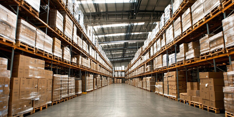 Aufkleber - Large distribution warehouse with organized storage space Generative AI