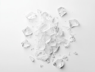 Poster - Ice cubes and crushed ice on white surface from above studio shot for drink or food photography background