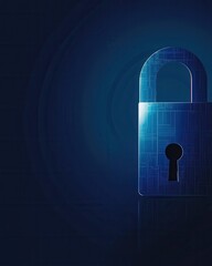Poster - Digital padlock security system concept in blue tones against dark background with reflection cyber protection