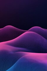 Aufkleber - Abstract landscape of smooth hills with thin lines in pink and blue gradient on dark background digital render