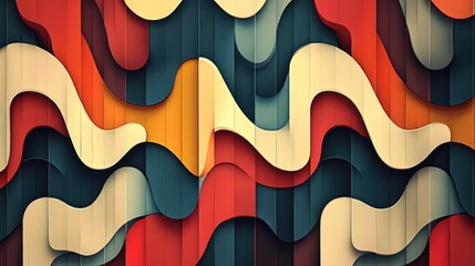 Poster - Abstract wavy layered background with red, orange, beige, and teal colors.