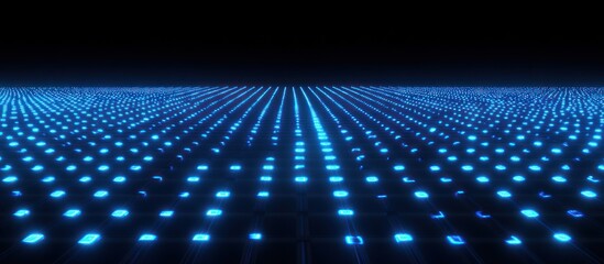 Poster - abstract blue glowing grid converging to vanishing point.