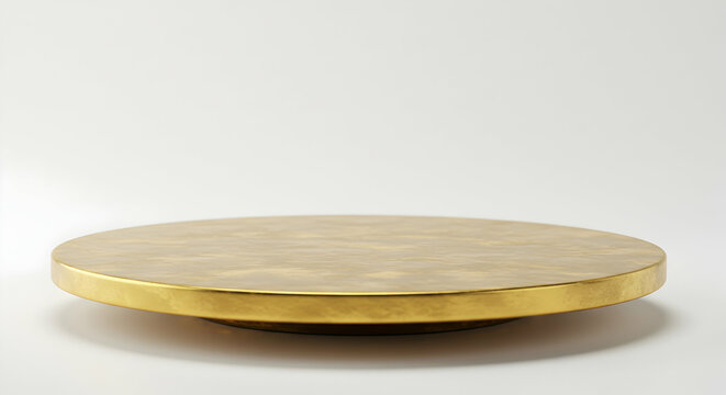 Round Golden Platform Displaying Products on Clean White Background