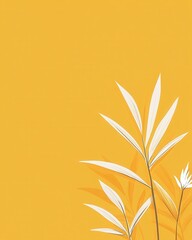 Poster - Minimalist botanical illustration with white leaves on golden yellow background studio shot