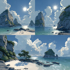 lush green islands in a clear blue sea under a bright sun