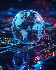 Aufkleber - Digital Globe Hovering Above Circuit Board Close Up Shot Futuristic Technology Global Network Connection