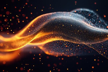 Aufkleber - Abstract Wave of Glowing Particles Flowing in Dark Space Digital Art Futuristic Design Modern Background