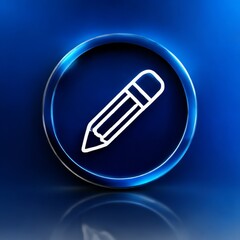 Aufkleber - Blue Edit Button Icon: Shiny Pencil Within a Circle with Reflection and Gradient Background