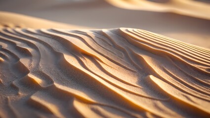 Poster - close-up view of rippled sand dunes under the warm sunlight, creating a mesmerizing pattern of light and shadow. The textures of the sand and the gentle curves give a sense of tranquility