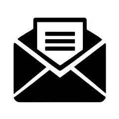 Aufkleber - Open Envelope Icon with Document Inside - Black and White Simple Illustration