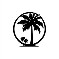 Poster - Tropical Palm Tree Silhouette in a Circle: Island Paradise Vector Illustration