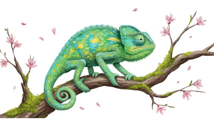 Wall Mural - detailed illustration of a chameleon on a branch. isolated on transparent png