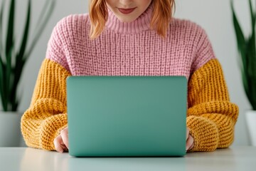 Poster - Creative entrepreneur typing on laptop in modern office, embracing business innovation