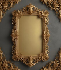 Wall Mural - Intricate gold filigree scroll frame with vintage floral details , gold frame, floral