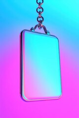 Poster - Modern Holographic Keychain Display Hanging in Vibrant Gradient Light Studio Shot
