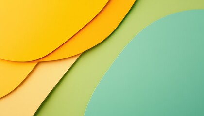 Fototapete - Abstract Background of Overlapping Geometric Shapes in Orange Green and Yellow Pastel Colors with a Modern Minimalist Design and Smooth Texture