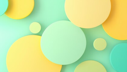 Fototapete - Abstract Background of Pastel Green and Yellow Circles Simple Geometric Shapes and Patterns Creates a Modern Artistic Design