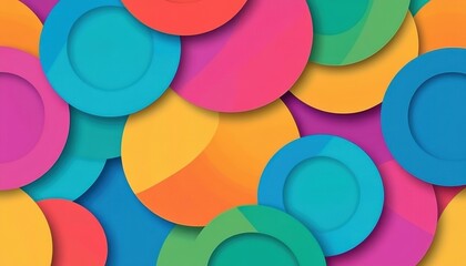 Poster - Abstract Circular Overlapping Design with Vibrant Colorful Palette Textured Paper Style and Geometric Shapes with Decorative and Artistic Elements