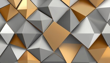 Fototapete - Abstract Geometric Pattern in Gold and Silver Triangles Three Dimensional Polygonal Background with Modern Design