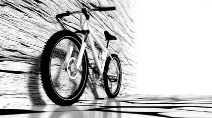 Poster - Vintage Black and White Bicycle Against a Textured Wall in a Dramatic and Nostalgic Setting Captured in High Definition