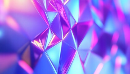 Aufkleber - Abstract Geometric Triangles with Blue Pink and Violet Hues Shiny Crystal Texture for Modern Graphic Design and Creative Backgrounds