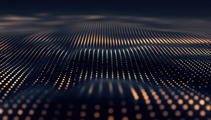 Leinwandbilder - Abstract Glowing Dots Wavy Grid with Dark Background Surface Pattern Technology Design in Golden Light Futuristic Style Digital Illustration