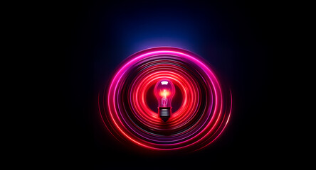 Aufkleber - a glowing lightbulb is encircled by vibrant, concentric rings of red and pink light, creating a dyna