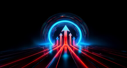 Aufkleber - glowing red and blue arrows ascend towards a vibrant circular light, symbolizing growth and progress