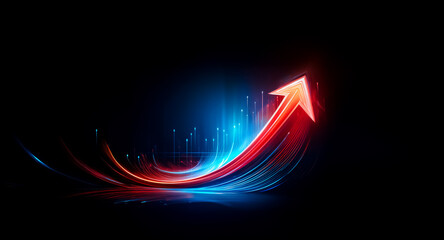 Aufkleber - a vibrant red arrow ascends, leaving a glowing blue trail. it symbolizes growth, progress, and posit