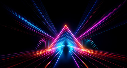Canvas Print - vibrant neon lights streak across a dark, futuristic tunnel, forming a mesmerizing triangle pattern.