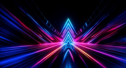 Poster - a vibrant, abstract image showcasing a neon-lit triangular tunnel with radiating light streaks. the 