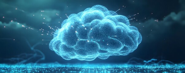 Poster - A futuristic digital cloud element with glowing effects, representing data storage and cloud computing