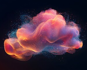 Poster - A vibrant, ethereal cloud of swirling colors, blending warm hues of orange and pink with cool tones of blue and purple, creating a mesmerizing digital artwork for creative projects
