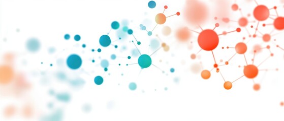 Poster - Molecular Structure with Blue and Orange Spheres on White Background for Science Technology and Medical Research Innovation and Connection Visualization