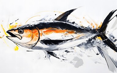 Poster - A vibrant, artistic illustration of a fish, portraying dynamic movement and energy. The use of bold colors and strokes captures the essence of aquatic life in a captivating way.