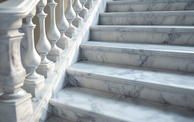 Poster - Elegant marble staircase with intricate balustrades, showcasing timeless architectural beauty and craftsmanship, perfect for design and restoration projects.