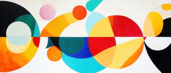 Aufkleber - Vibrant Geometric Circles Abstract Art with Bold Colors on White Textured Background Decorative Design Featuring Overlapping Shapes Minimalist Contemporary Style