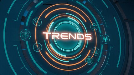 Poster - Abstract teal and orange circular graphic with the word 