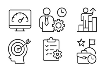 Poster - Business performance icons represent progress, planning, and goal achievement in a corporate environment