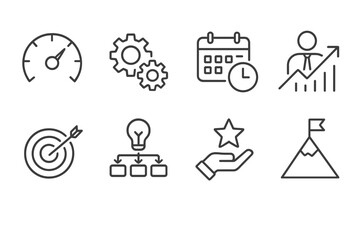 Poster - Vector illustration icons representing productivity, time management, and goal setting in a clean design for business use