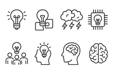 Poster - Creative concepts and ideas represented through vector icons showcasing light bulbs, brains, and clouds