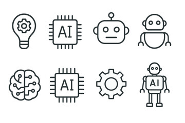 Poster - Vector illustration icons depicting artificial intelligence concepts including robots, brain, and technology components