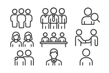 Poster - Vector illustration icons depicting various social interactions and group dynamics in professional and personal settings