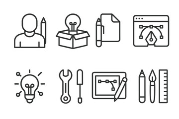 Poster - Icons representing creativity and design tools for graphic designers and artists during a brainstorming session