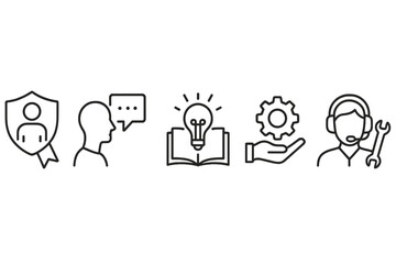Poster - Vector illustration icons representing communication, creativity, innovation, and support services for professional settings