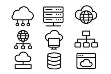 Aufkleber - Vector illustration of cloud computing icons representing various aspects of digital networks and data storage solutions