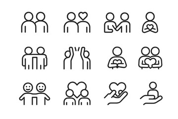 Poster - Vector illustration icons depicting various expressions of love, friendship, and connection among people in different activities