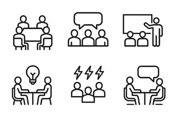 Poster - Vector illustrations of group activities including meetings, presentations, and brainstorming sessions