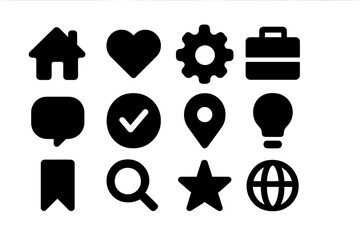 Poster - Vector illustration of various simple icons including home, heart, gear, and more showing diverse activities and themes